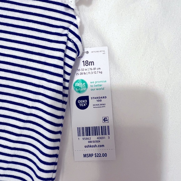 Oshkosh navy and white stripe onesie with islet lace flutter sleeve. 18 month. - Picture 4 of 5